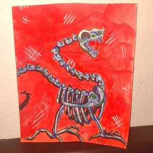 Watercolor painting of a Skeleton , 11x9in